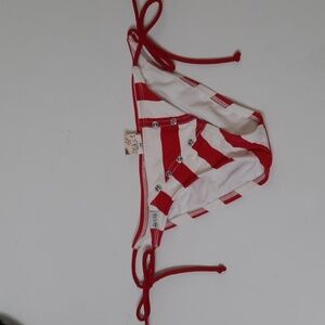 NWT SPLIT RED/ WHITE SWIM BOTTOM WITH  HIP STRAPS TO TIE SZ XS